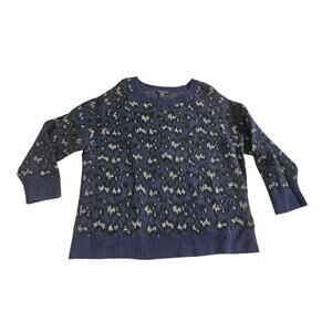 Athleta Sweater Womens 2X Blue Animal Print Merino Extra Fine Wool Long Sleeve